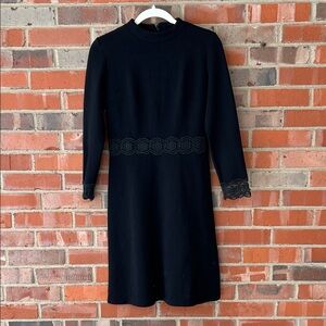 Vintage Black Lace Detail Long Sleeve knit Dress